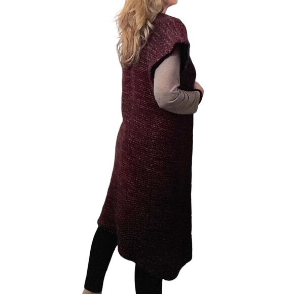Alice + Olivia ALPACA WOOL Long Cardigan Sz S Red Merlot Maxi Sleeveless $440 - Picture 7 of 17
